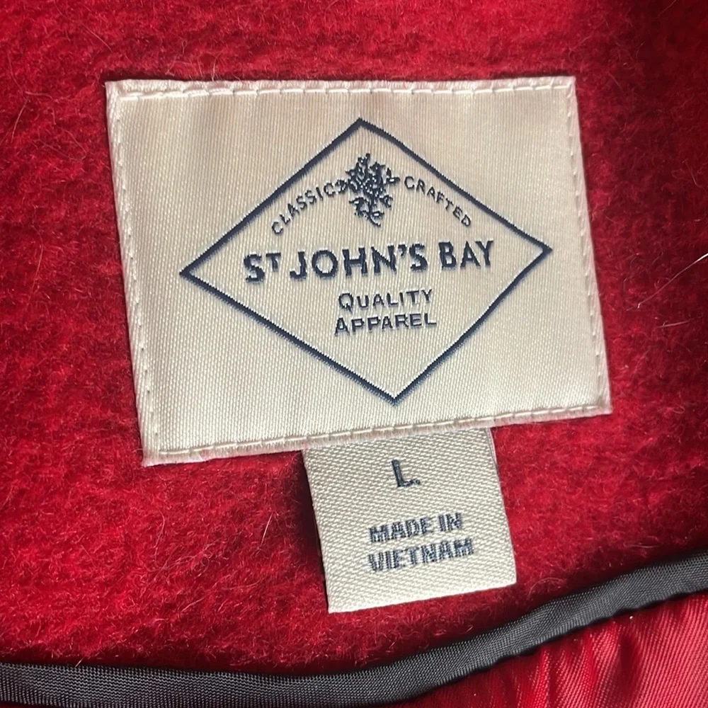 St. Johns Bay Red Wool Coat- front pockets- interior lining pocket- size Large - Picture 9 of 16